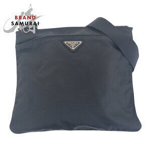 Prada Tessuto triangular logo plate black nylon shoulder bag